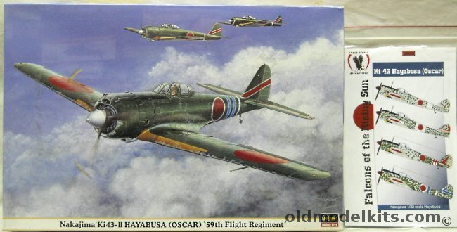 Hasegawa 1/32 Nakajima Ki-43 -II Hayabusa Oscar 59th Flight Regiment With Eagle Strike 32026 Falcons of the Rising Sun Decals, 08127 plastic model kit